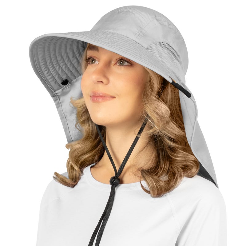 Suncube SUN CUBE Wide Brim Sun Hat with Neck Flap, Fishing Hiking for Men Women Safari, Neck Cover for Outdoor Sun Protection UPF50+ | Light Gray - Image 5